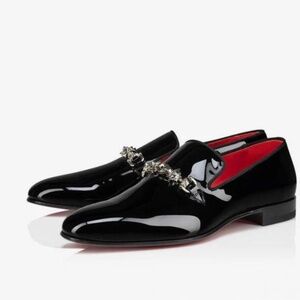 CHRISTIAN LOUBOUTIN 1240408 Black Patent Leather Equiswing Shoes 42.5 43.5